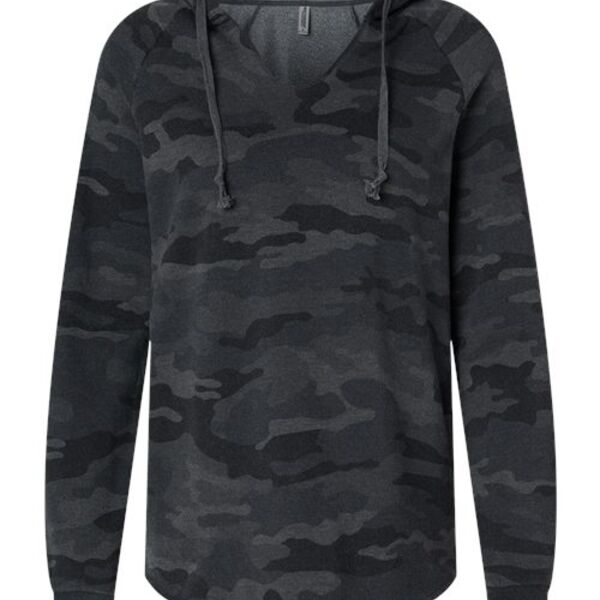 Women’s Lightweight California Wave Wash Hooded Sweatshirt (Black Camo Heather) Thumbnail